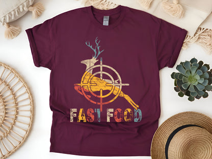 Fast Food Deer Hunter T-Shirt – Funny Hunting Tee for Bow & Rifle Hunters