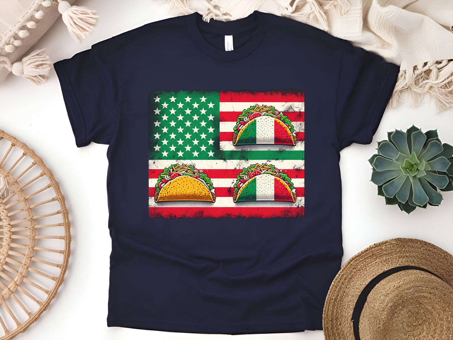 Mexican American USA Flag Serape T-Shirt, Cinco de Mayo Apparel