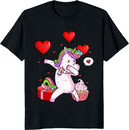 Girls Kids Rainbow Gift T-Shirt Dabbing Unicorn Heart Valentines Day Tee