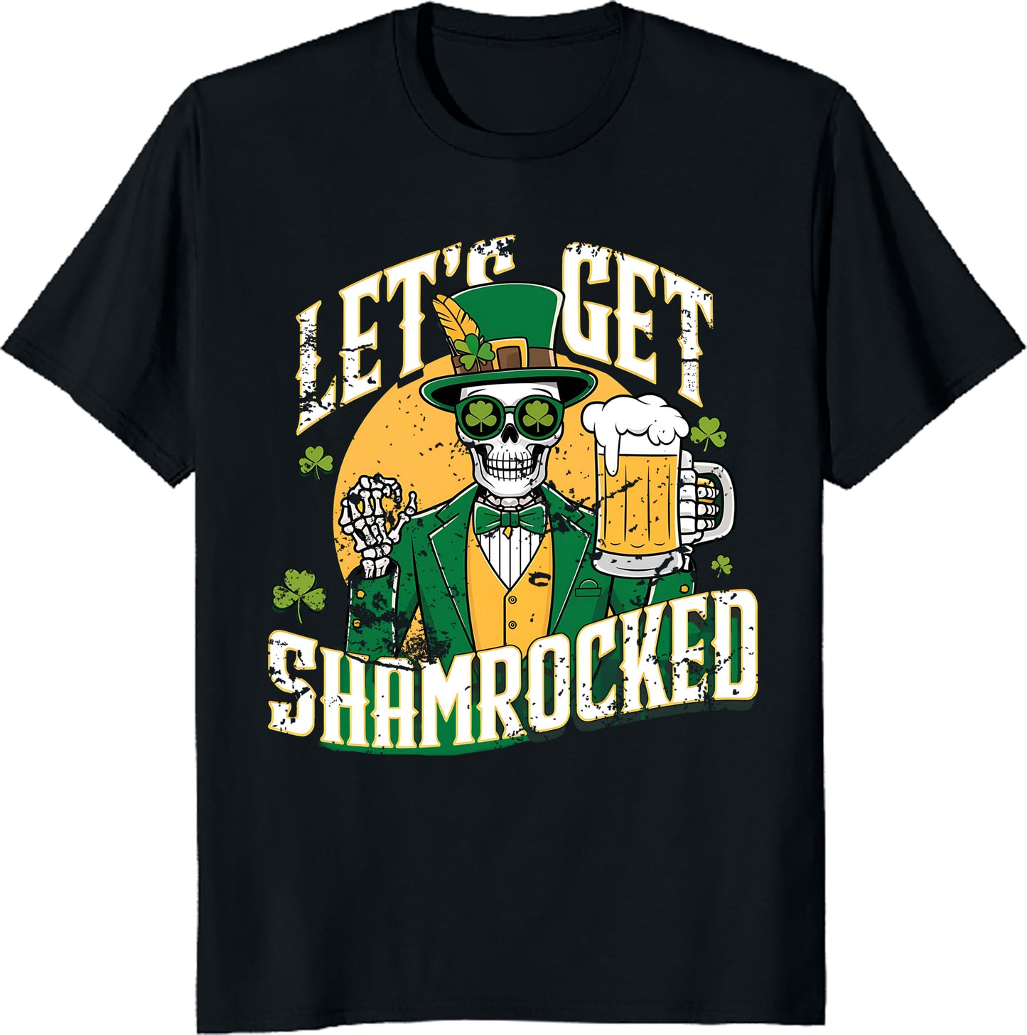 St. Patrick's Day Skeleton Beer Tee – Funny Irish Drinking Shirt – Shamrock Skeleton Unisex T-Shirt – Printed in USA