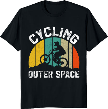 Cycling Outer Space Vintage T-Shirt – Astronaut Biker Retro Galaxy Tee – Sci-Fi Space Lover Gift – Printed in USA