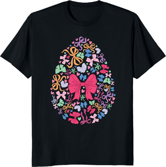 Happy Easter Egg T-Shirt - Girly Coquette Bows Easter Design Tee