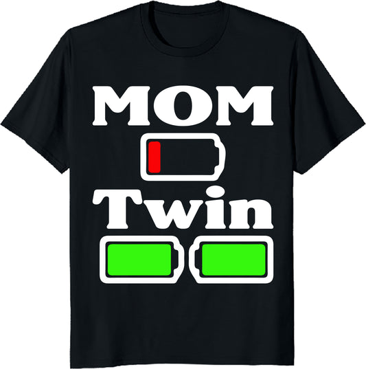 Tired Twin Mom Shirt – Low Battery Mom Life Tee, Funny Twin Mom Gift