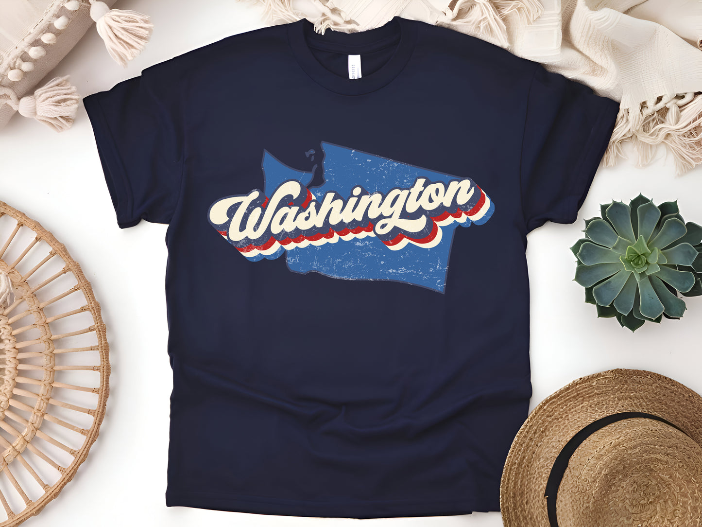 Washington State Map Vintage T-Shirt – Retro Pacific Northwest Adventure Tee – Classic WA Travel Souvenir Shirt