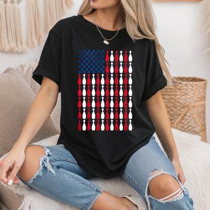 Bowling American Flag T-Shirt Patriotic Bowling Lover USA Sports Gift