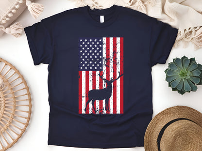 American Flag Deer Hunting T-Shirt – Patriotic USA Wildlife Tee