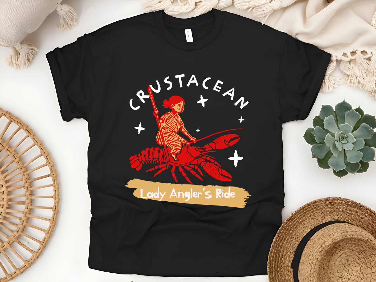 Crustacean Adventure T-Shirt, Lady Angler’s Ride, Unique Lobster, Funny Seafood Lover Shirt