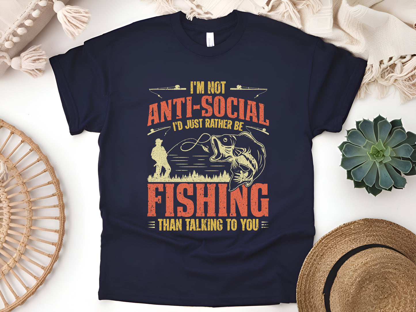 I'm Not Anti-Social, I'd Just Rather Be Fishing T-Shirt - Funny Fisherman Tee, Introvert Humor Shirt, Unisex Casual Wear