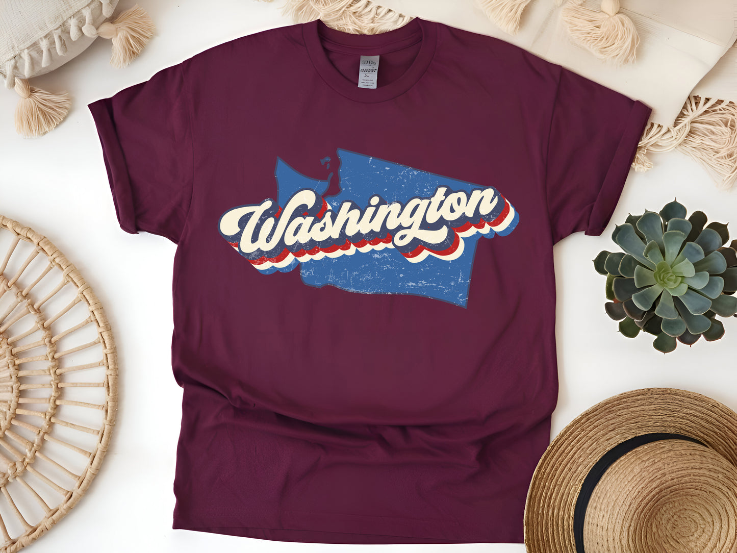 Washington State Map Vintage T-Shirt – Retro Pacific Northwest Adventure Tee – Classic WA Travel Souvenir Shirt