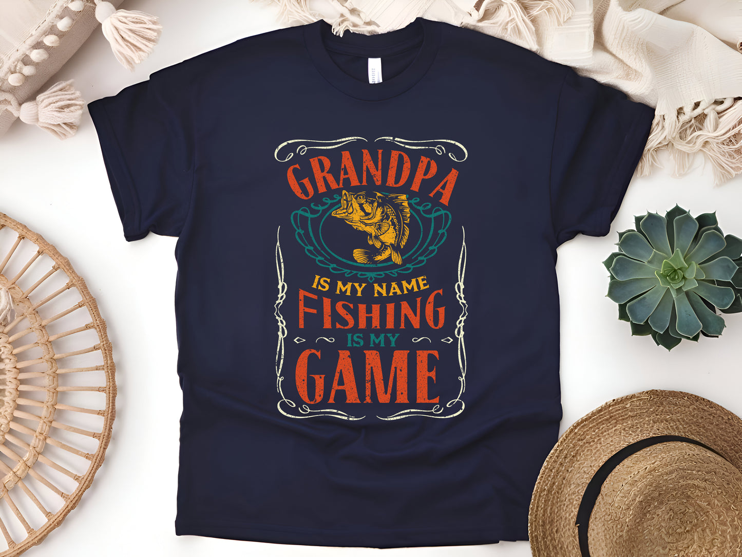 Vintage Grandpa Is My Name Fishing Is My Game T-Shirt - Funny Fisherman Gift Tee