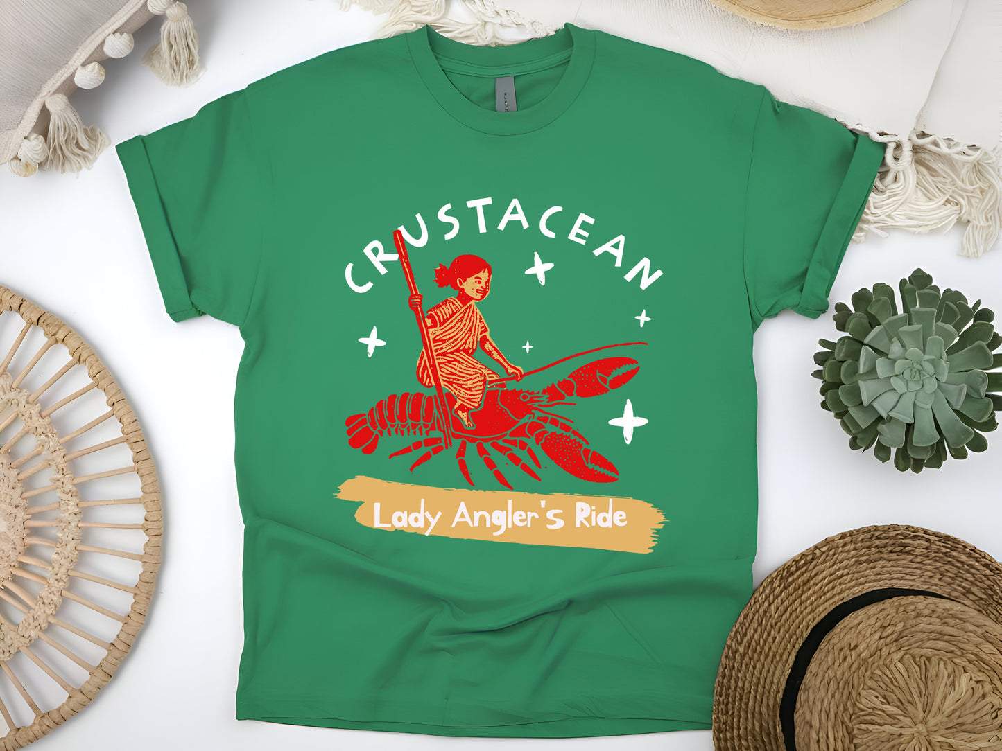 Crustacean Adventure T-Shirt, Lady Angler’s Ride, Unique Lobster, Funny Seafood Lover Shirt