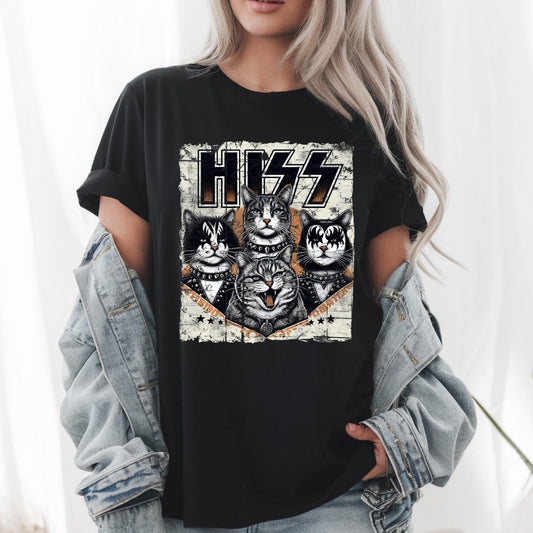 HISS T-Shirt - Funny Rock Band Cat Tee, Cool Kitten Lover Gift, Unisex Casual Shirt