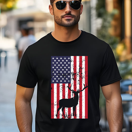 American Flag Deer Hunting T-Shirt – Patriotic USA Wildlife Tee