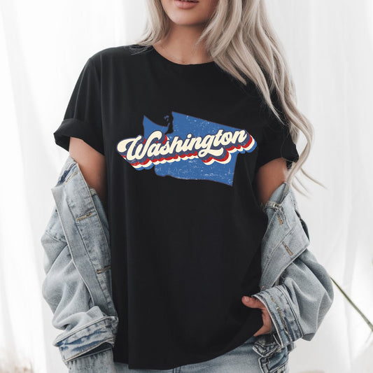 Washington State Map Vintage T-Shirt – Retro Pacific Northwest Adventure Tee – Classic WA Travel Souvenir Shirt