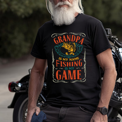 Vintage Grandpa Is My Name Fishing Is My Game T-Shirt - Funny Fisherman Gift Tee