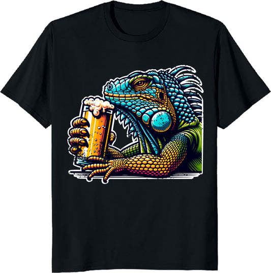 Funny Iguana Beer Shirt - Cool Reptile Drinking Tee - Lizard Lover Unisex Tee