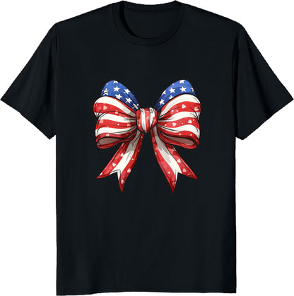 Coquette Bow 4th of July Unisex Tee – American Flag Patriotic Aesthetic Shirt