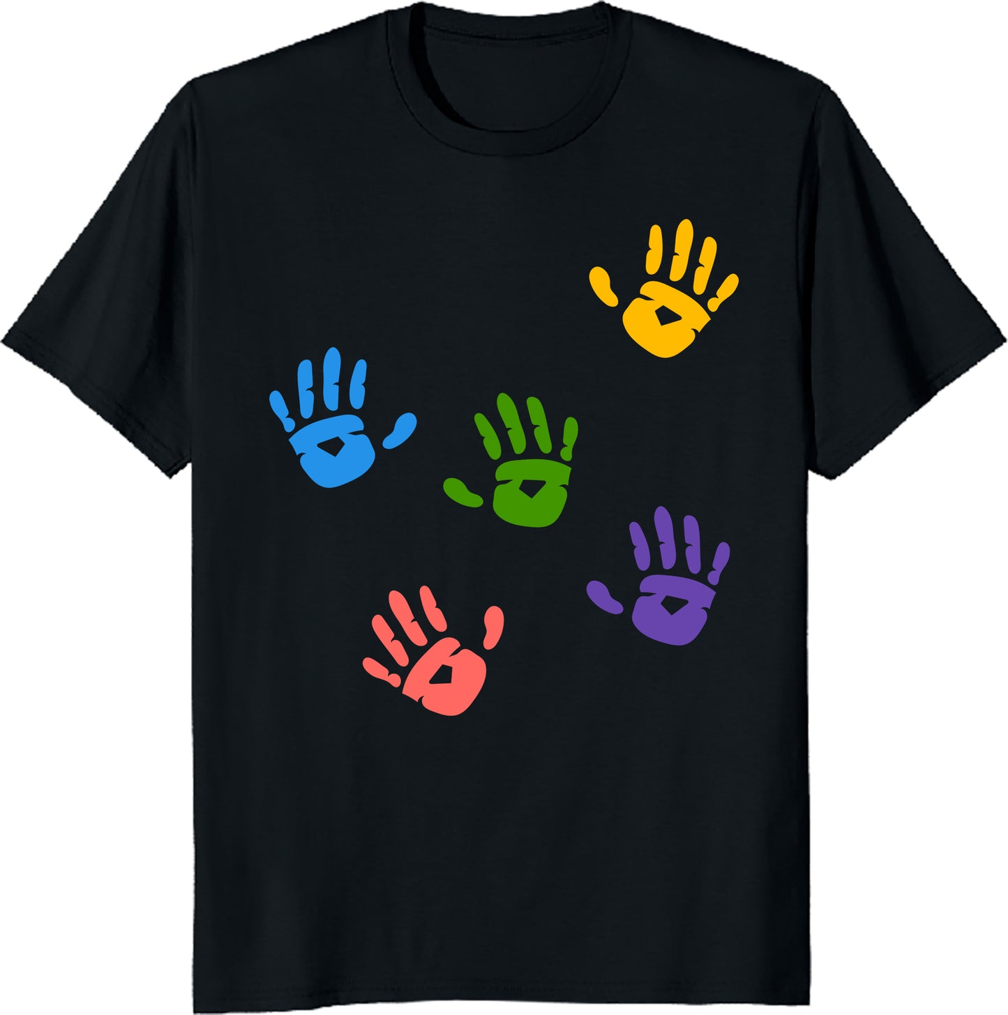 Colorful Handprint Set T-Shirt - Rainbow Paint Art Design Tee