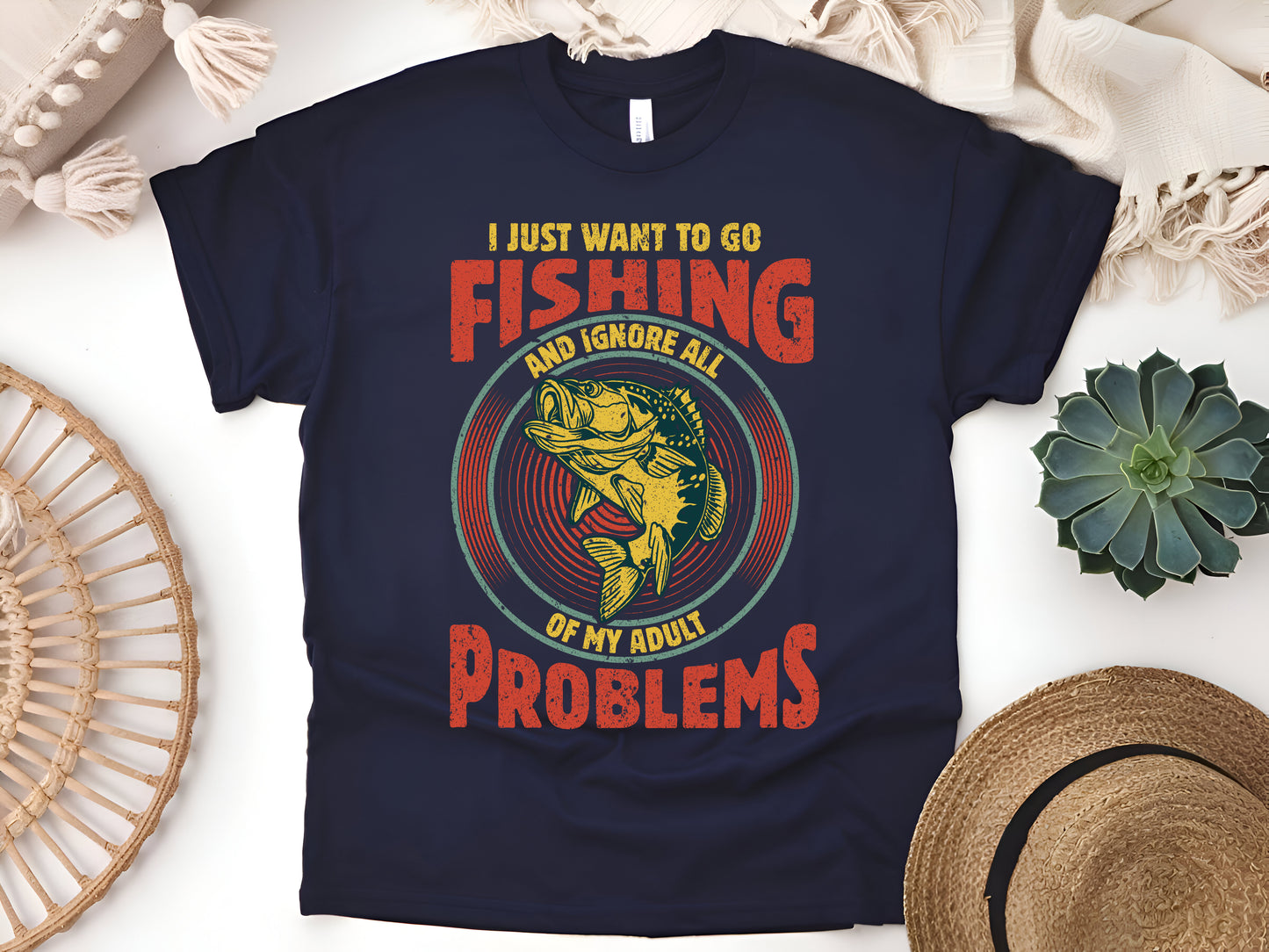 I Just Want to Go Fishing and Ignore My Adult Problems T-Shirt - Funny Fisherman Tee, Stress Relief Shirt, Unisex Casual Wear