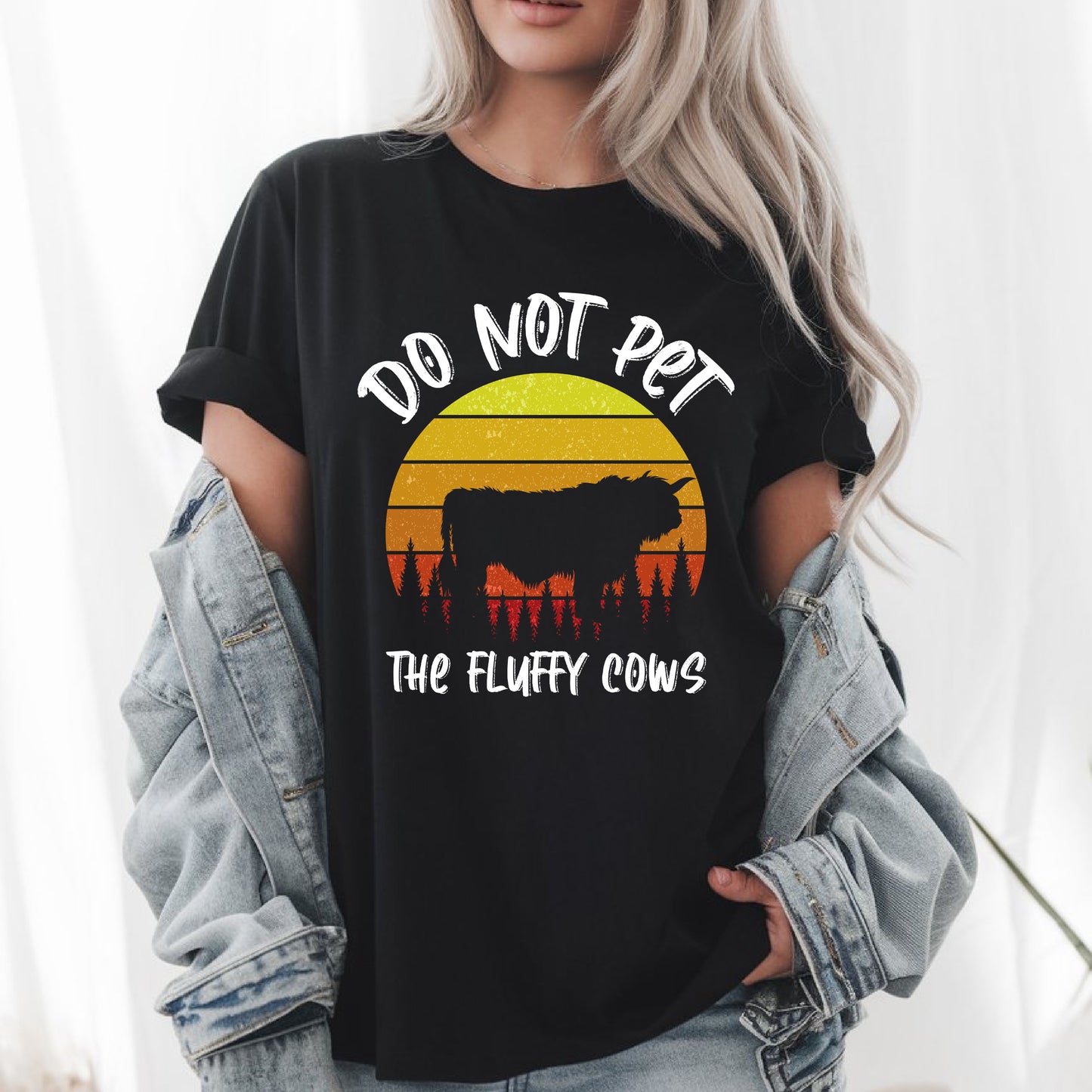 Sunset Fluffy Cows T-Shirt, Beautiful Farm Animal Sunset Tee, Cow Lover Gift, Rustic Country Life Shirt