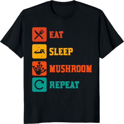 Eat Sleep Mushroom Repeat Unisex Tee - Funny Fungi Lover T-Shirt