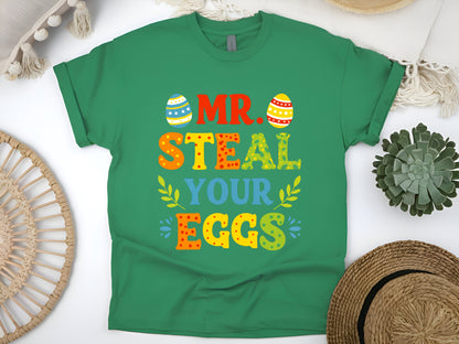 Mr. Steal Your Eggs Funny Easter Bunny T-Shirt, Cute Rabbit Easter Egg Hunt Shirt, Spring Holiday Tee for Kids and Adults, Easter Gift