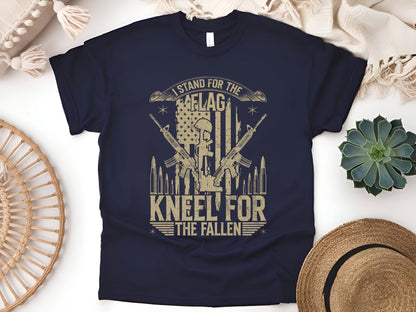 I Stand for the Flag, Kneel for the Fallen – Patriotic USA Flag Veteran Tribute T-Shirt