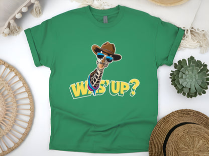 Funny Was'up? Giraffe T-Shirt - Humorous Animal Lover Tee, Cute Cartoon Graphic, Unisex Casual Shirt