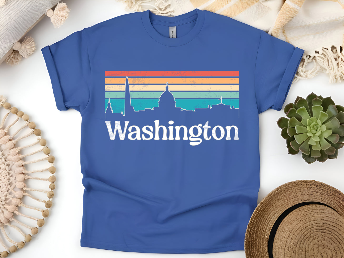 Washington Skyline with Retro Sunset T-Shirt – Vintage Cityscape Aesthetic – Washington State Lover Shirt