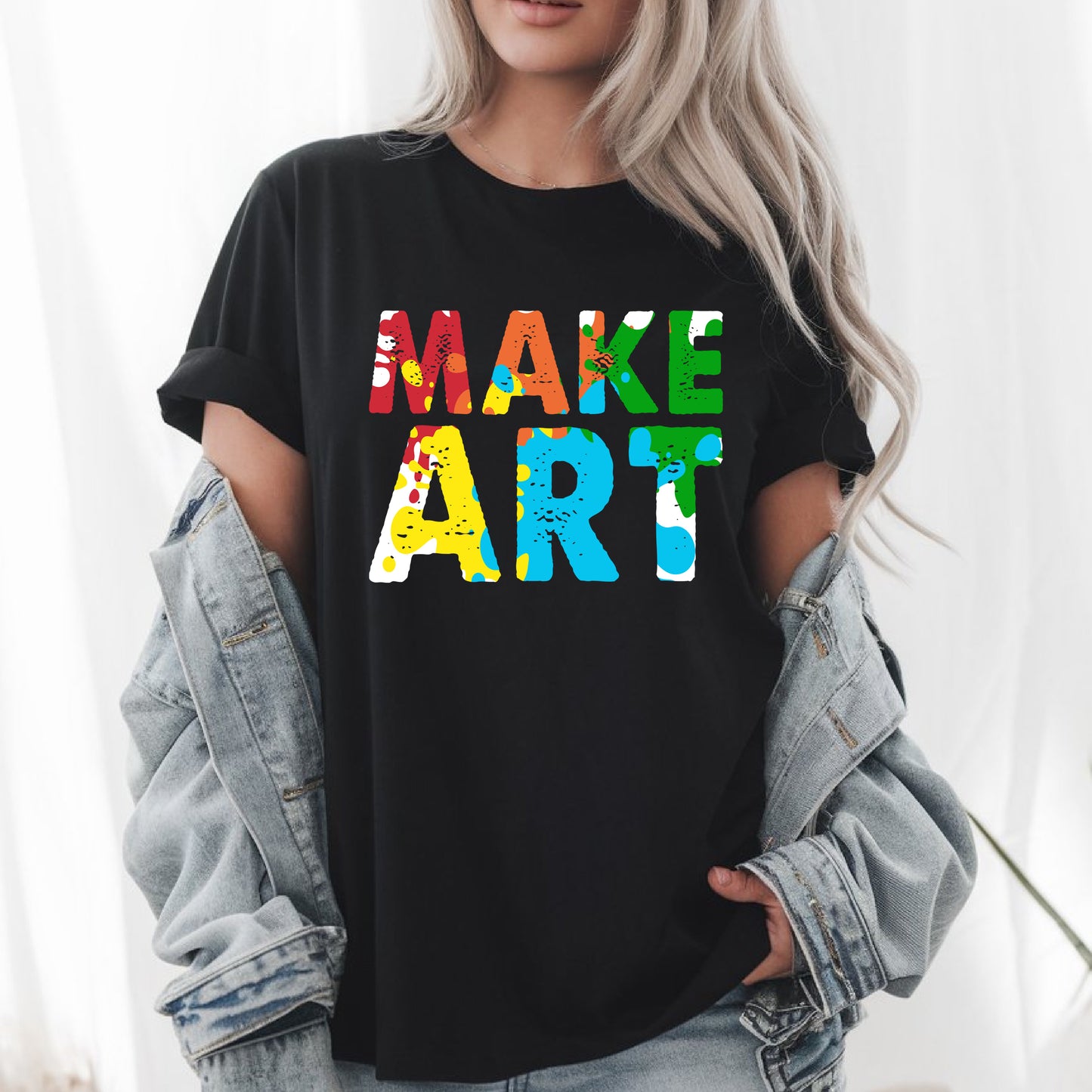 Colorful "Make Art" T-Shirt – Artistic Paint Splatter Tee – Creative Gift for Artists