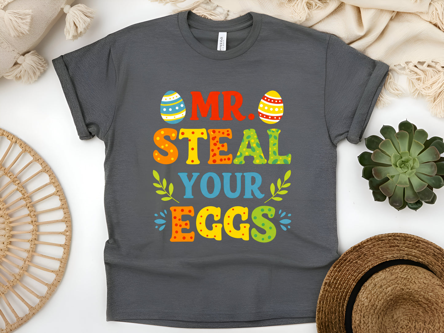 Mr. Steal Your Eggs Funny Easter Bunny T-Shirt, Cute Rabbit Easter Egg Hunt Shirt, Spring Holiday Tee for Kids and Adults, Easter Gift