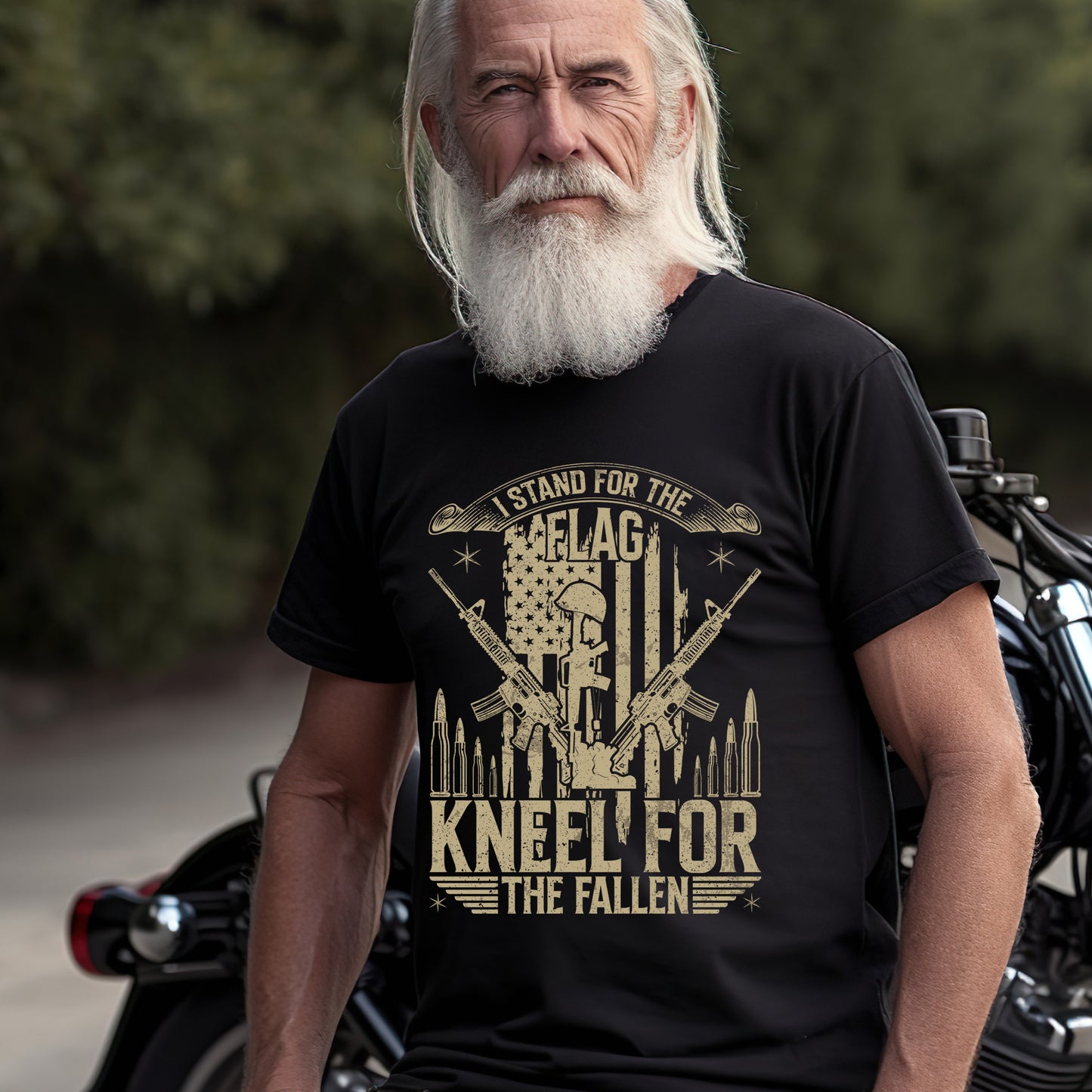 I Stand for the Flag, Kneel for the Fallen – Patriotic USA Flag Veteran Tribute T-Shirt