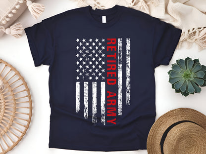 Retired Army T-Shirt – Proud Military Retirement Gift for Veterans - Retired Army T-Shirt – USA Flag