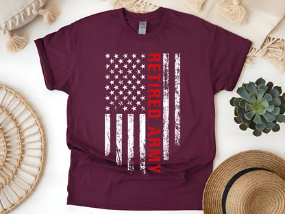 Retired Army T-Shirt – Proud Military Retirement Gift for Veterans - Retired Army T-Shirt – USA Flag