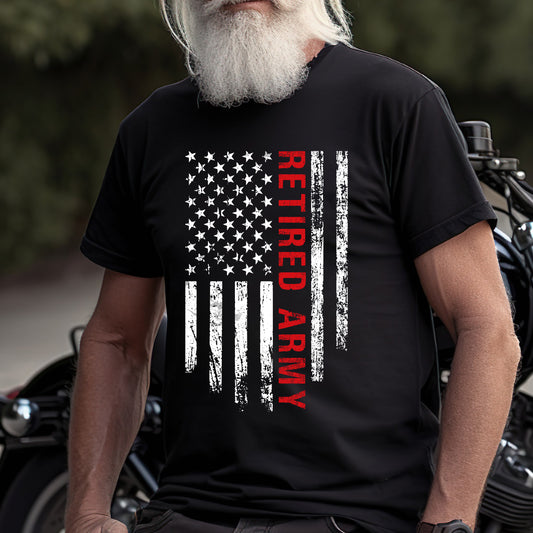 Retired Army T-Shirt – Proud Military Retirement Gift for Veterans - Retired Army T-Shirt – USA Flag