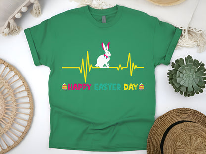 Happy Easter Day Heartbeat T-Shirt, Cute Easter Eggs Bunny Shirt, Spring Holiday Outfit for Kids and Adults, Easter Egg Hunt Gift