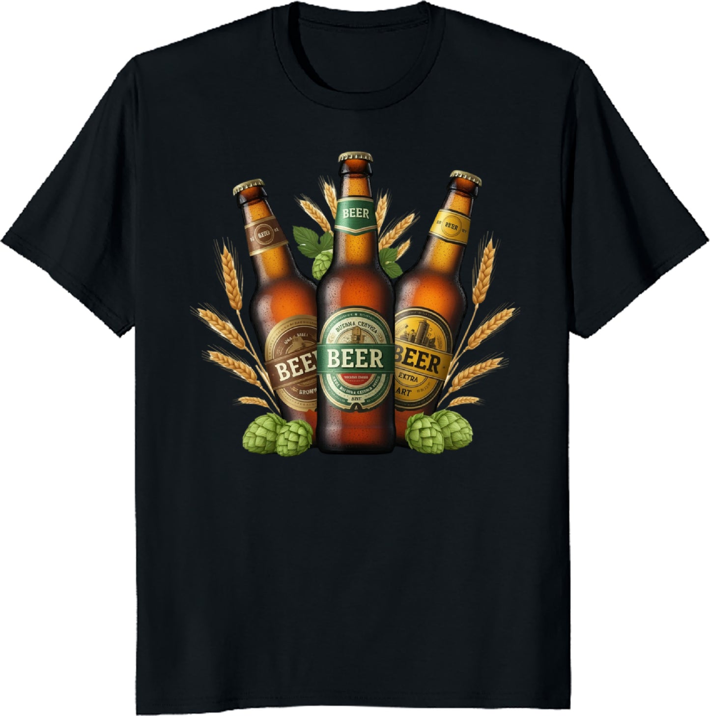 Craft Beer Lover T-Shirt - Vintage Beer Bottle Design with Wheat and Hops, Perfect Gift for Beer Enthusiasts and Brewery Fans