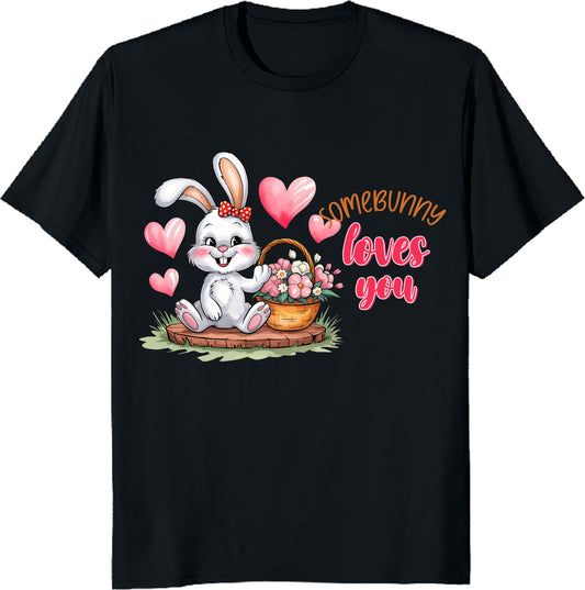 Cute Easter Bunny Loves You Unisex Heavy Cotton Tee - Valentine Gift