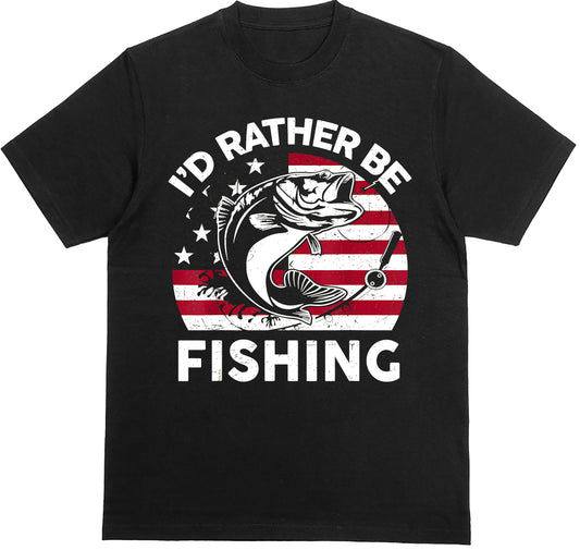 Fishing-Shirt Id Rather Be Fishing Men Boy Funny Bass Dad T-Shirt