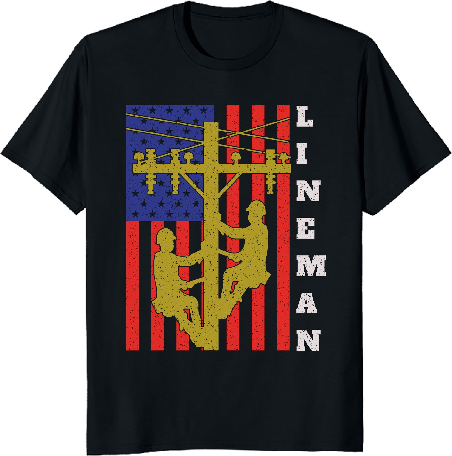 Lineman T-Shirt - Patriotic American Flag Design - Perfect Gift for Proud Linemen