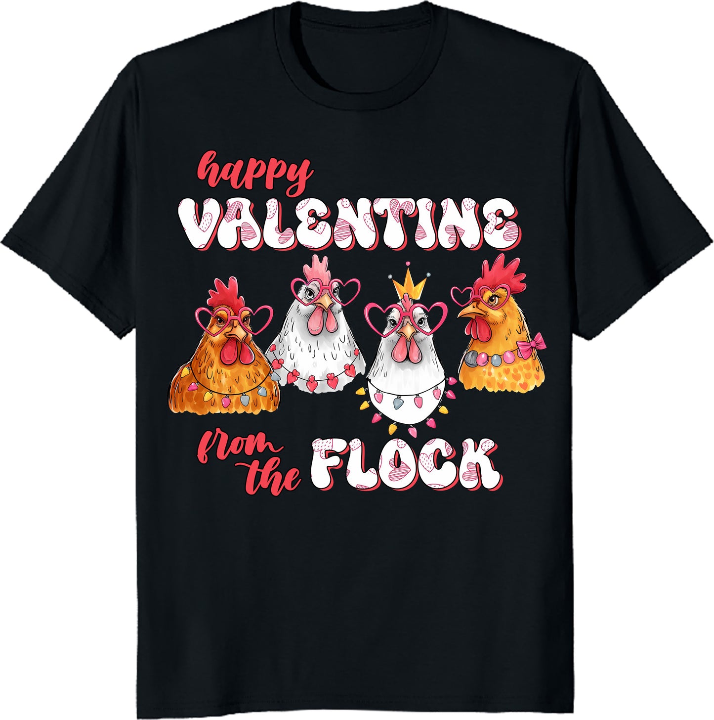 Happy Valentine's Day Chicken Flock Unisex Heavy Cotton Tee