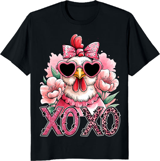 Fun XOXO Floral Chicken Unisex Heavy Cotton Tee - Valentine Gift