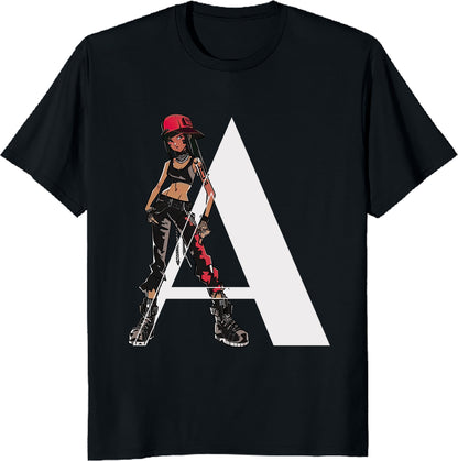 Edgy Streetwear T-Shirt – Bold “A” Design with Cool Character