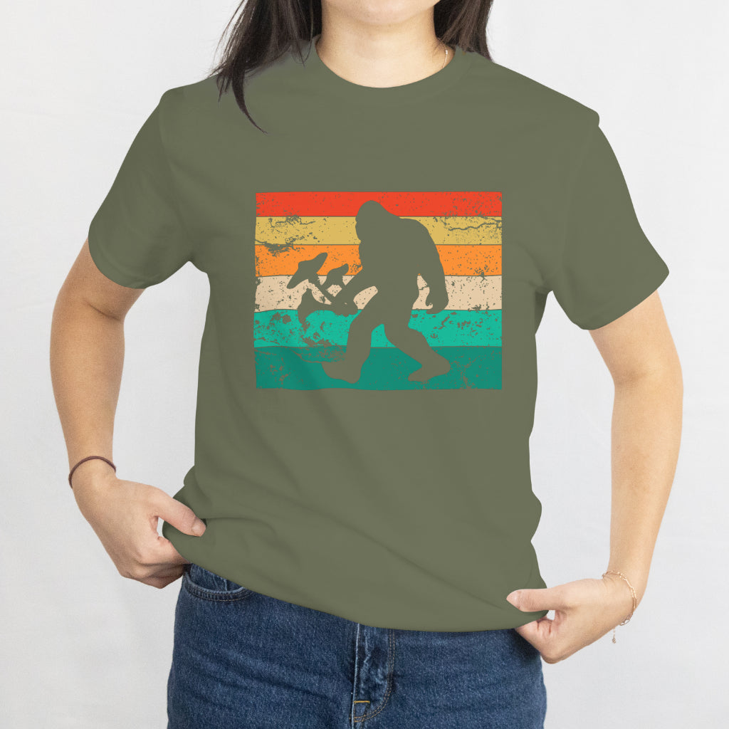 Retro Bigfoot Unisex Tee - Bigfoot with Mushrooms Aesthetic T-Shirt