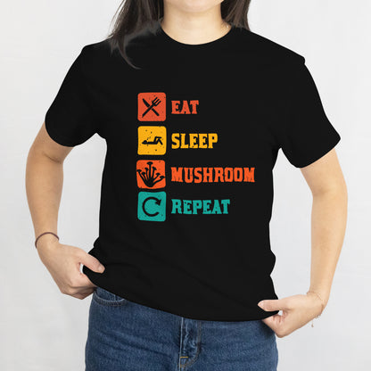 Eat Sleep Mushroom Repeat Unisex Tee - Funny Fungi Lover T-Shirt