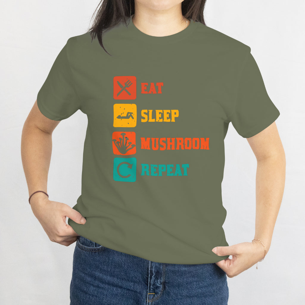 Eat Sleep Mushroom Repeat Unisex Tee - Funny Fungi Lover T-Shirt