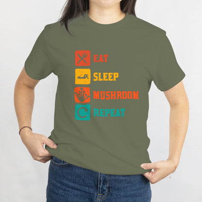 Eat Sleep Mushroom Repeat Unisex Tee - Funny Fungi Lover T-Shirt