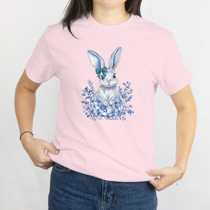 Blue Bunny Easter Unisex Tee – Coquette Bow Rabbit Cute Spring Shirt