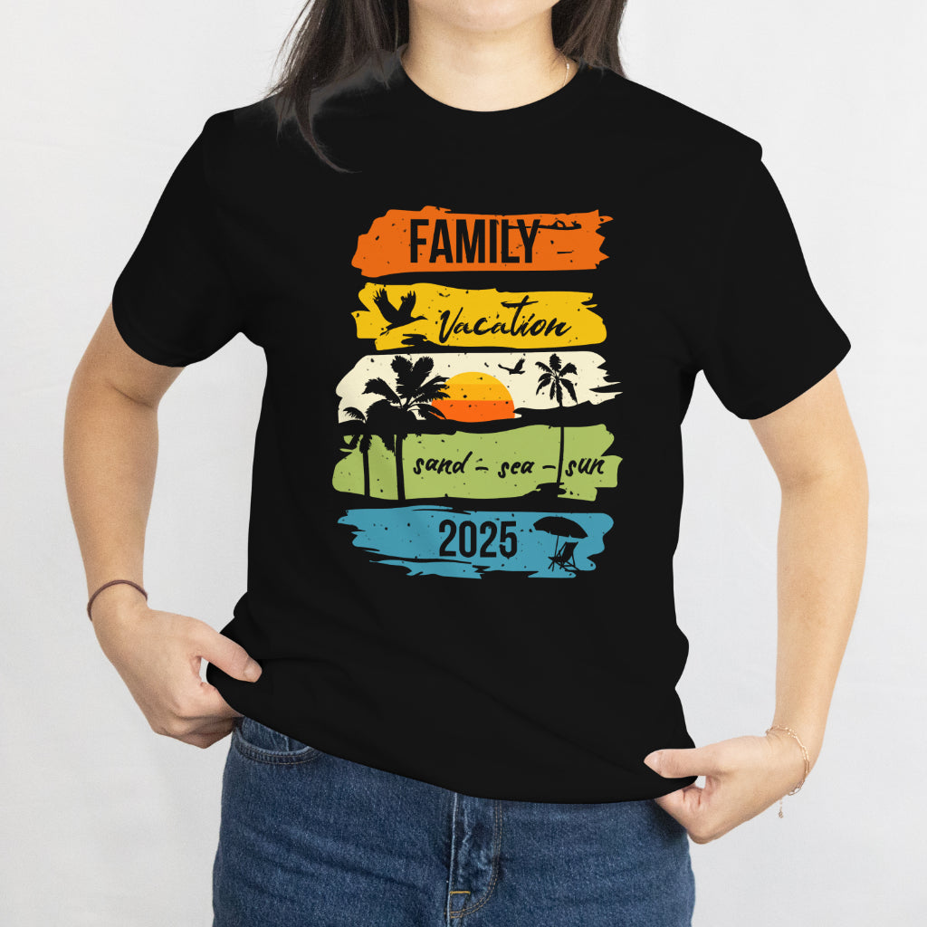 Family Vacation 2025 Unisex Tee - Sand, Sea & Sun Matching Trip Shirt