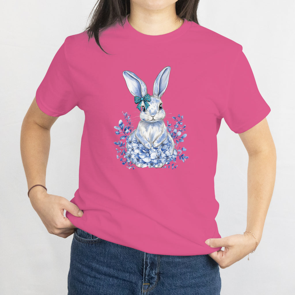 Blue Bunny Easter Unisex Tee – Coquette Bow Rabbit Cute Spring Shirt